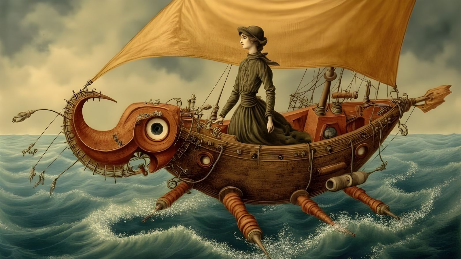 Sailing Maiden in a Vintage Flying Machine