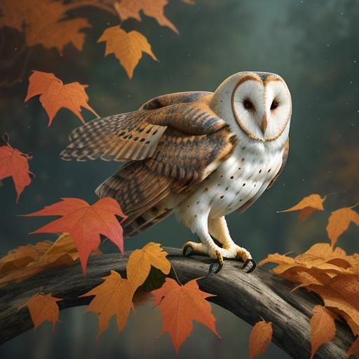 Barn Owl Swooping in Autumn: Detailed Matte Painting