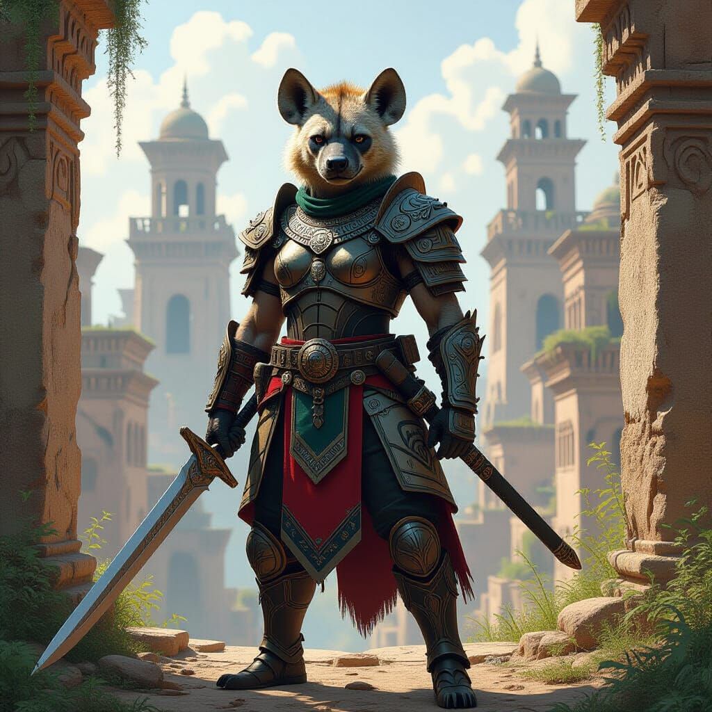 Hyena Warrior in Ancient City, Dystopian Art