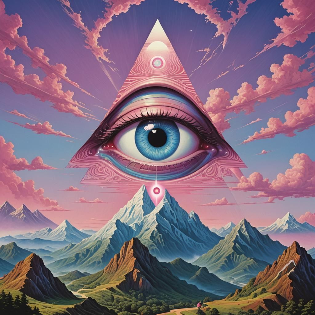 Surreal All-Seeing Eye in Vaporwave Style