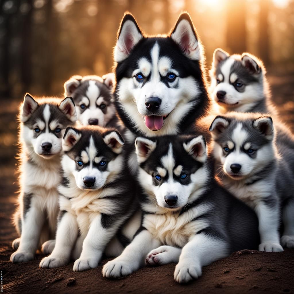 Husky with Super Cute Fluffy Puppies