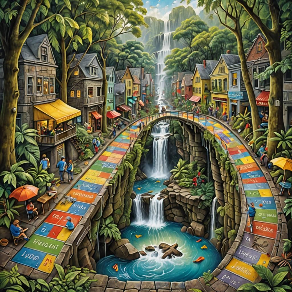 Surreal Chalk Art: Chutes and Ladders Illusion