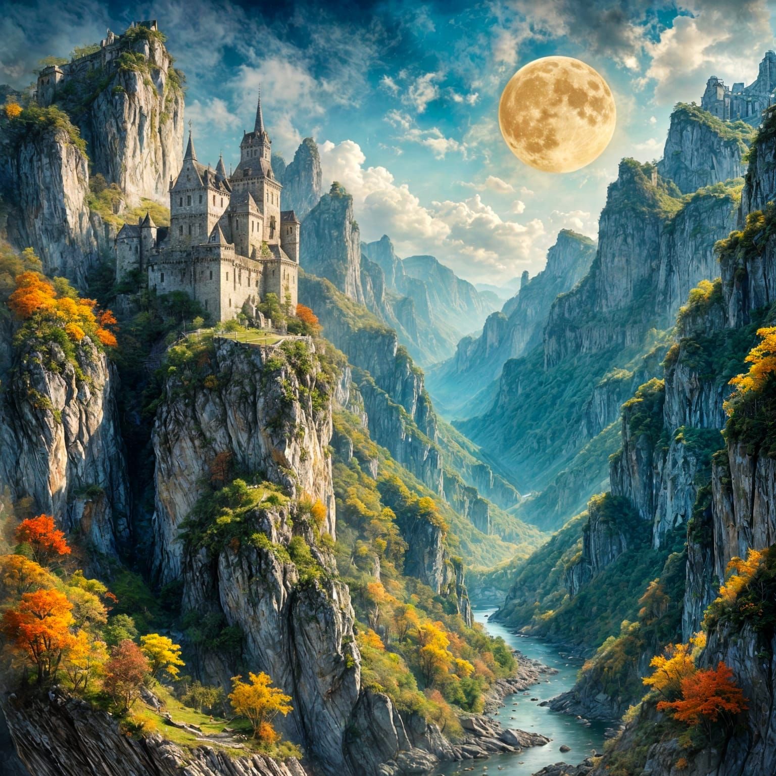 Ancient Castle Ruins in Ethereal Oil Painting Style
