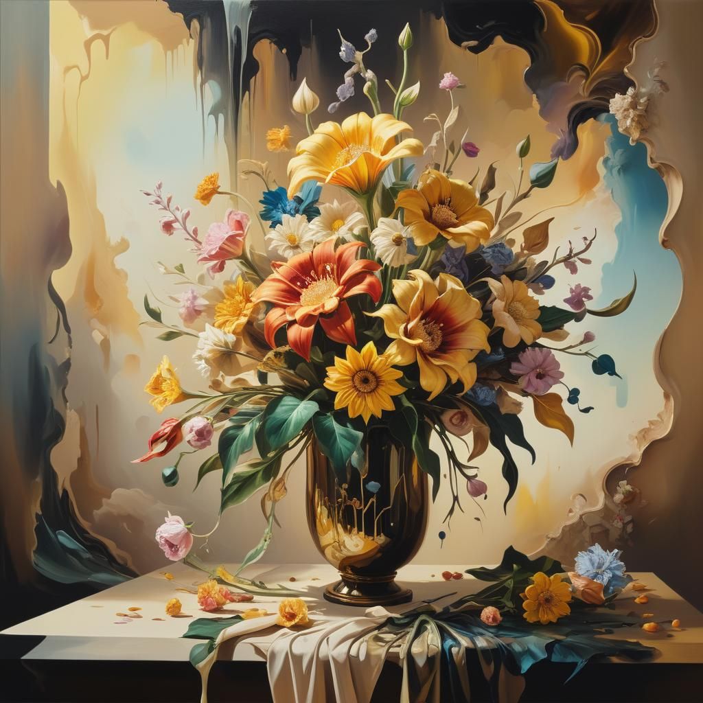 Surreal Bouquet in Dreamlike Oil Painting
