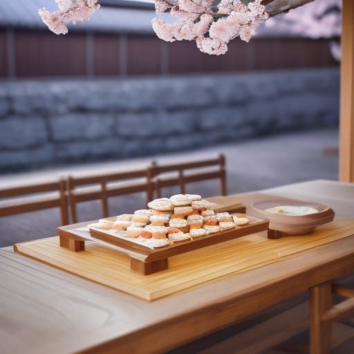 Japanese Wagashi Sweets on Rustic Table - Food Photography