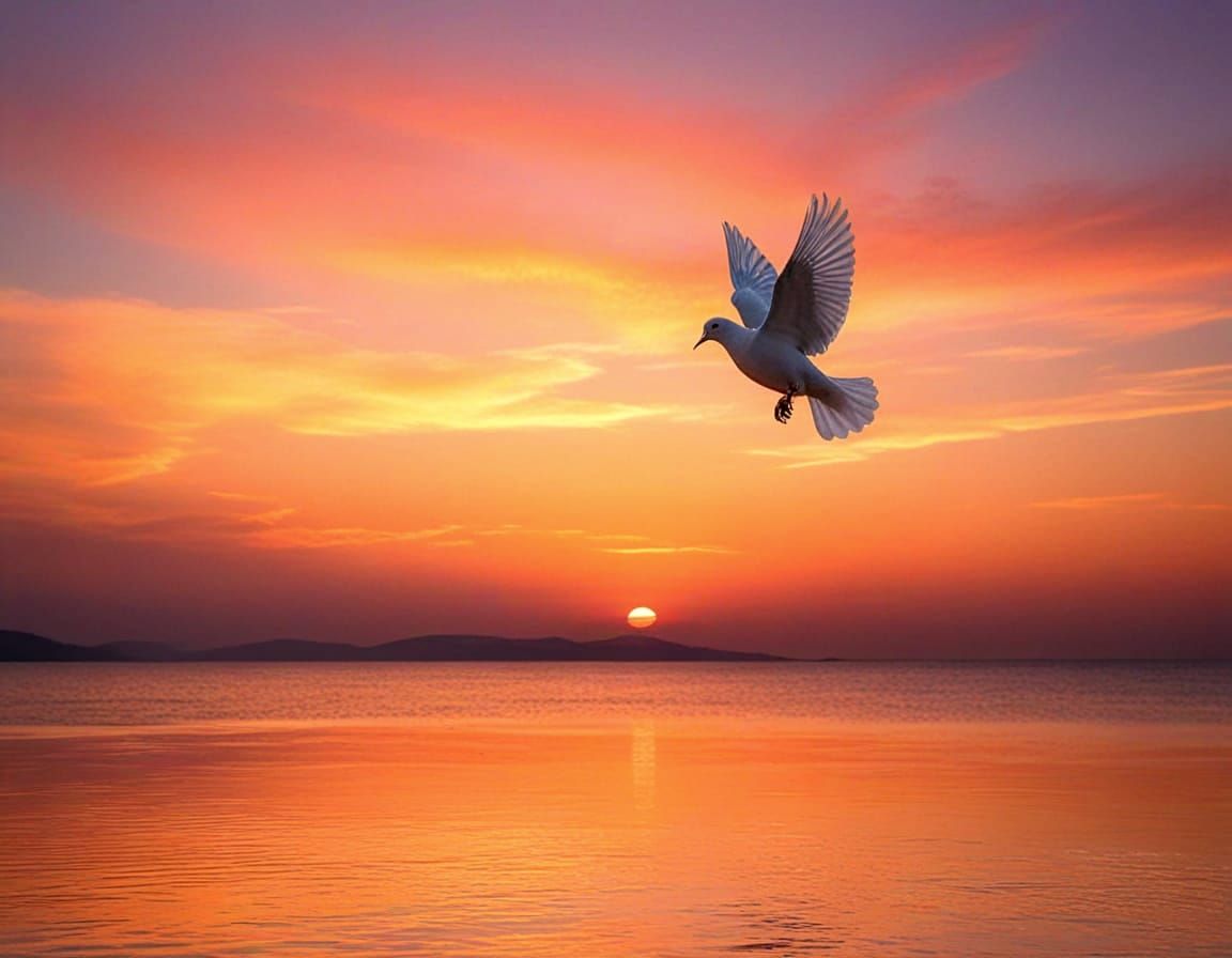 Serenely Soaring Dove in Sunset Splendor