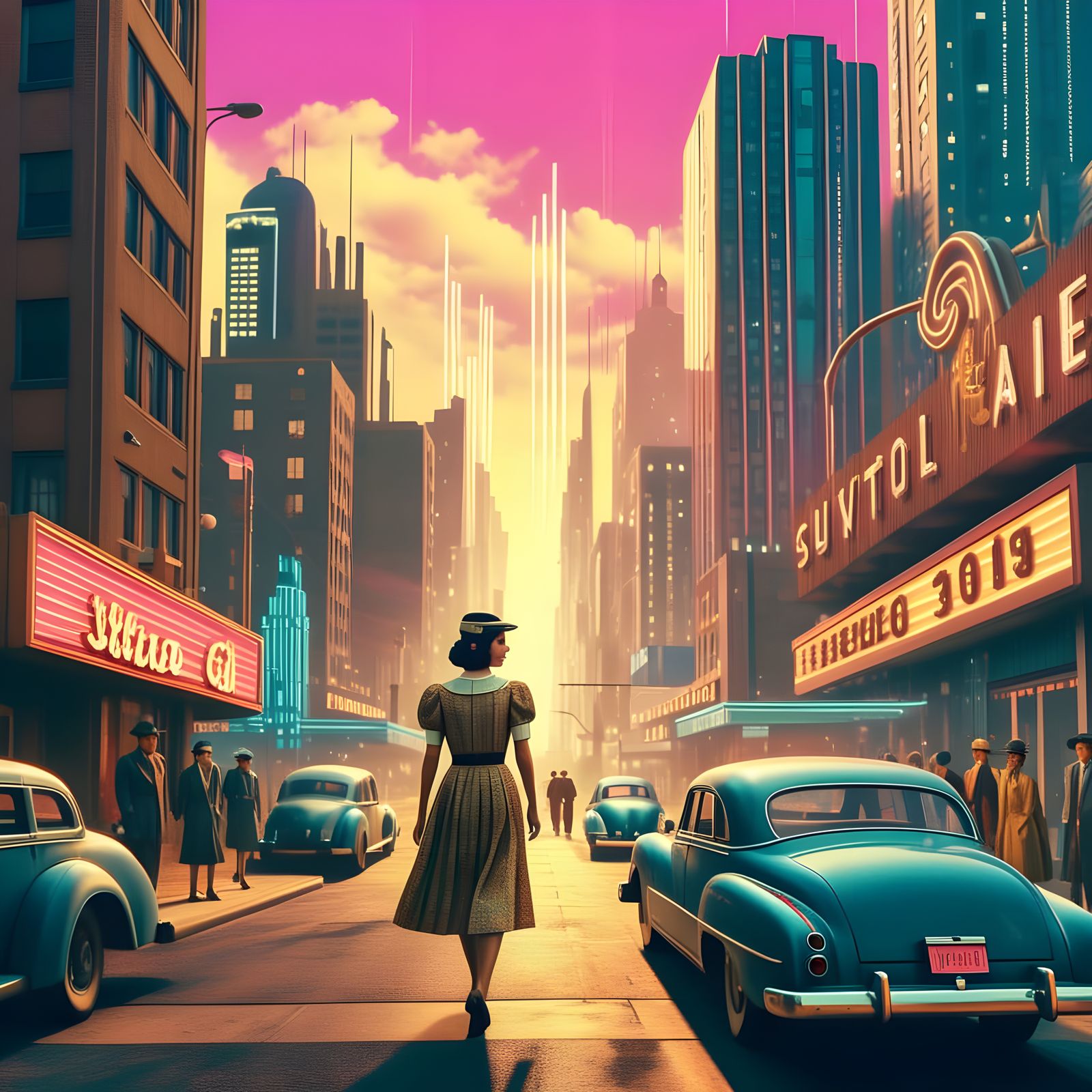 Retrofuturistic Americana in Synthwave Style