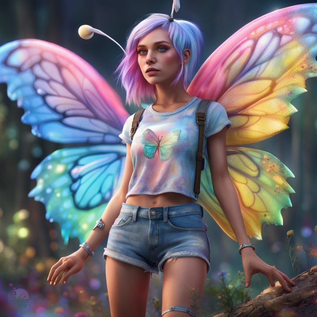 Teenage Pixie with Rainbow Hair, Fantasy Concept Art