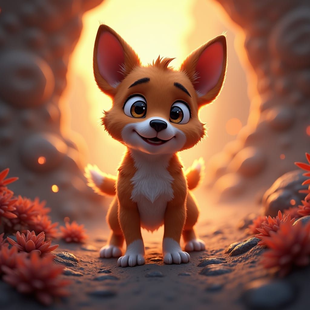 Heroic Baby Dog in Fantastical Matte Painting