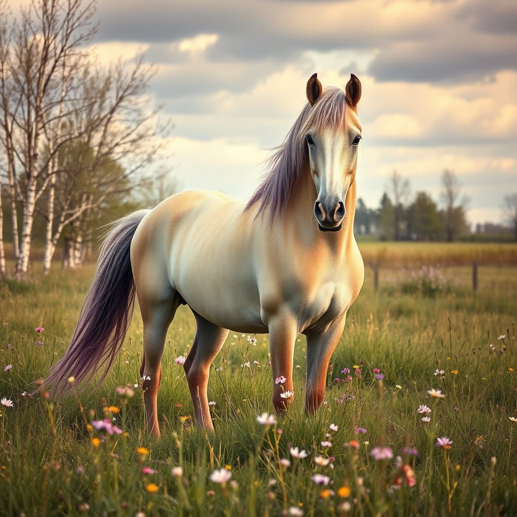Palomino Mare in Spring Meadow as Vintage Print