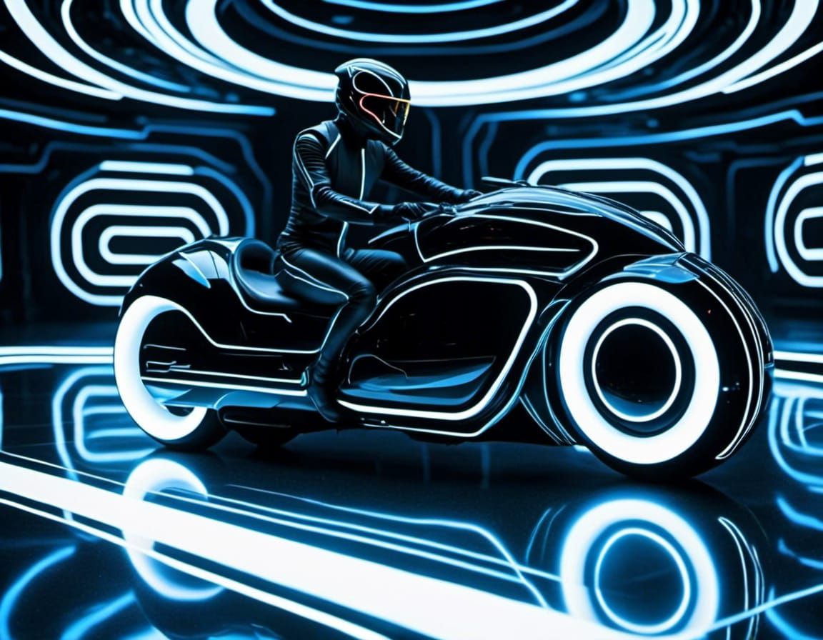 Tron Pilot on Lightcycle with Neon Wheels