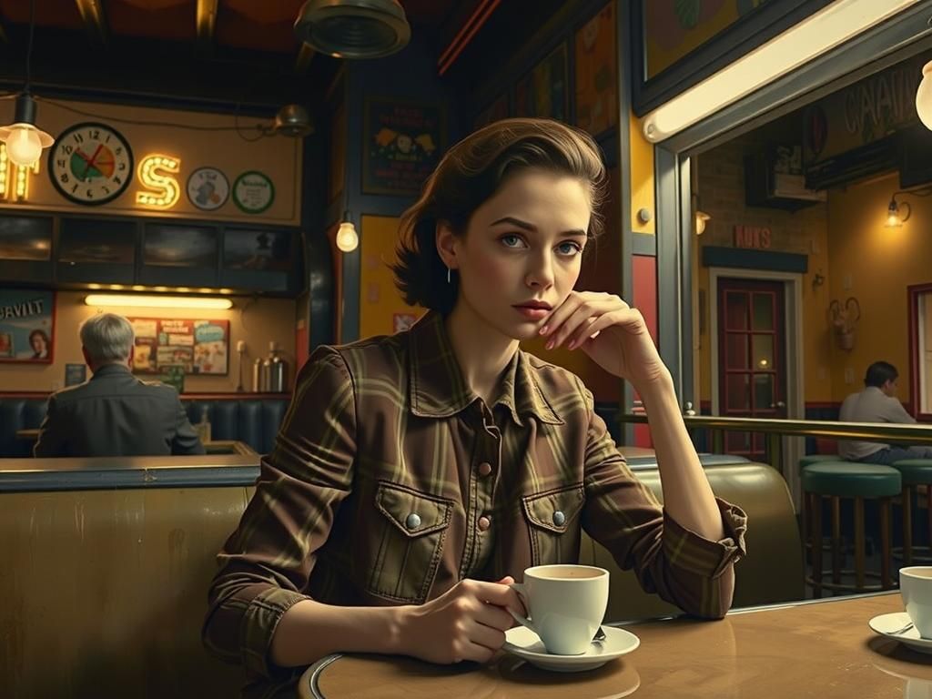 Night Diner Scene in American Realism Style