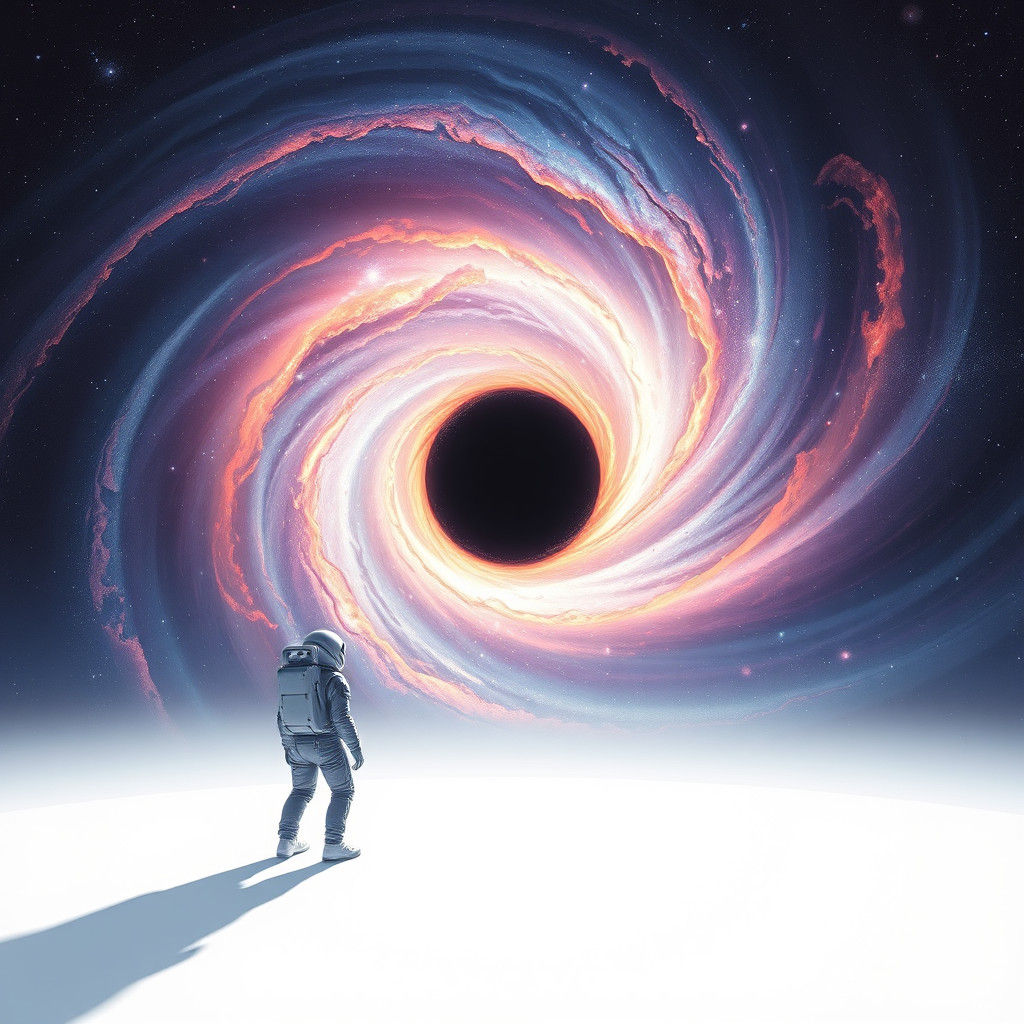 Astronaut at Galaxy's Edge Gazing into Black Hole