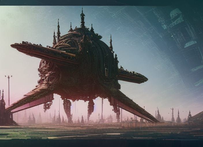 Ancient Spaceship in Art Deco Sci-Fi Style