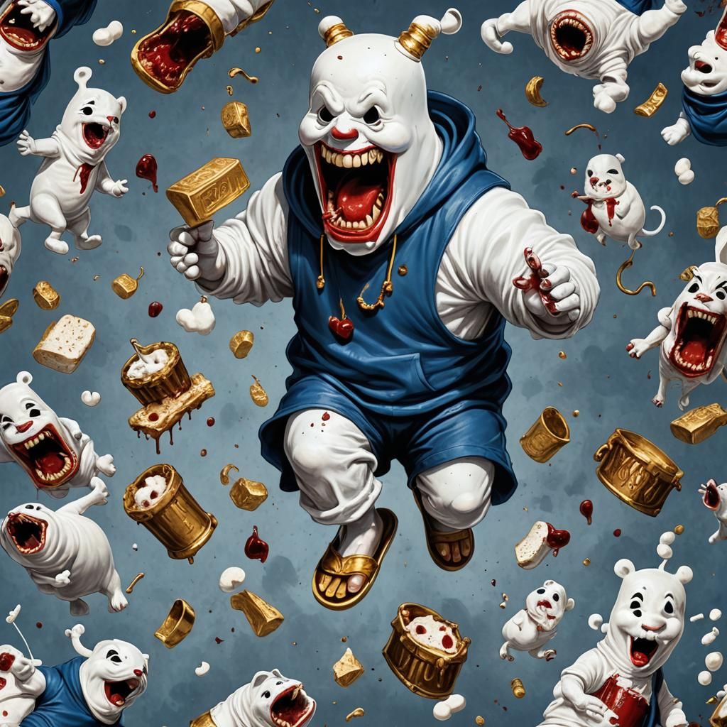 Marshmallow Man About to Eat a Rat, Detailed Art