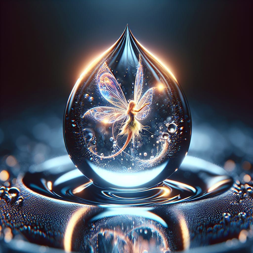 Macro Photograph: Fairy Inside a Water Droplet