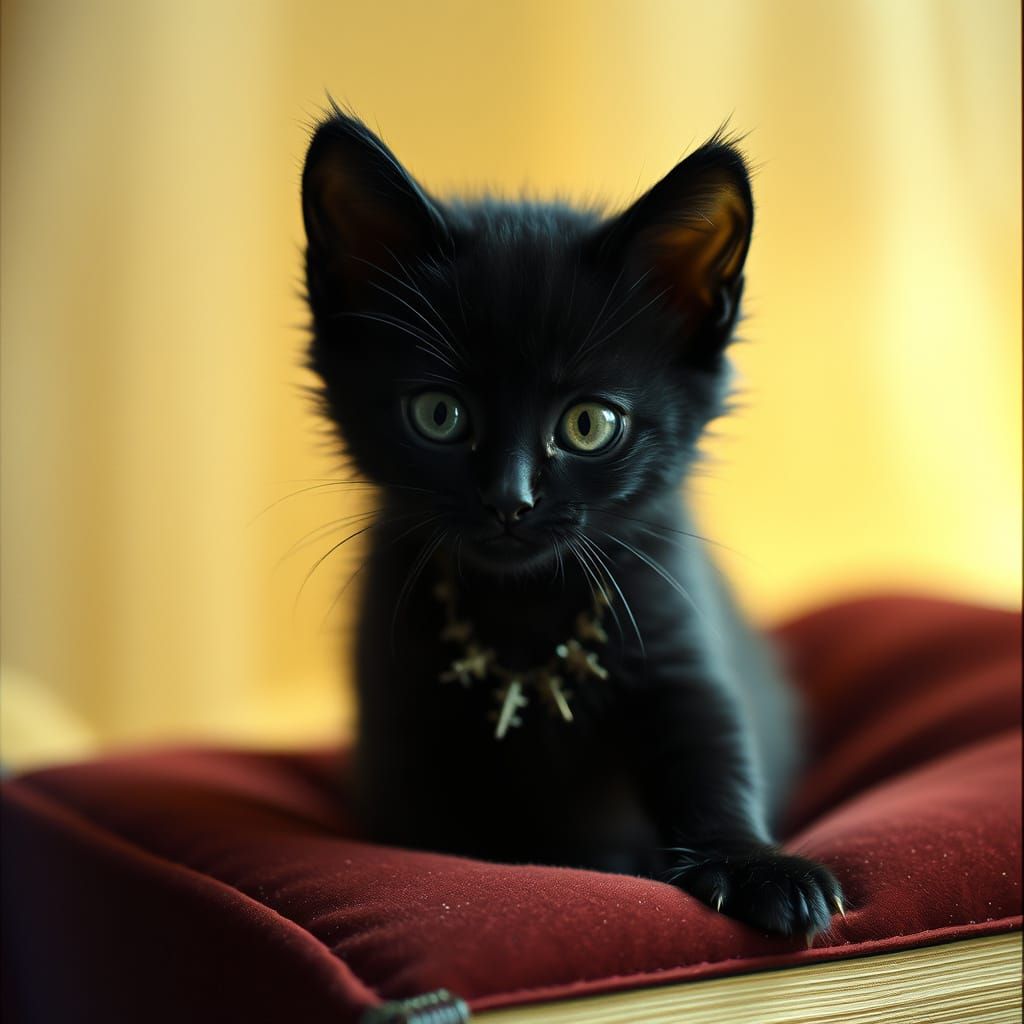 Mystical Black Kitten in Lunar Glow