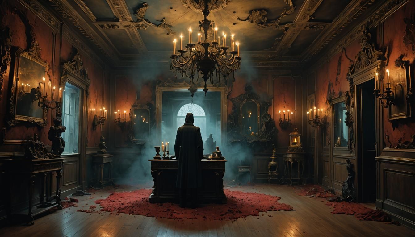 Surreal Paranormal Room of Reflections in Beksinski Style