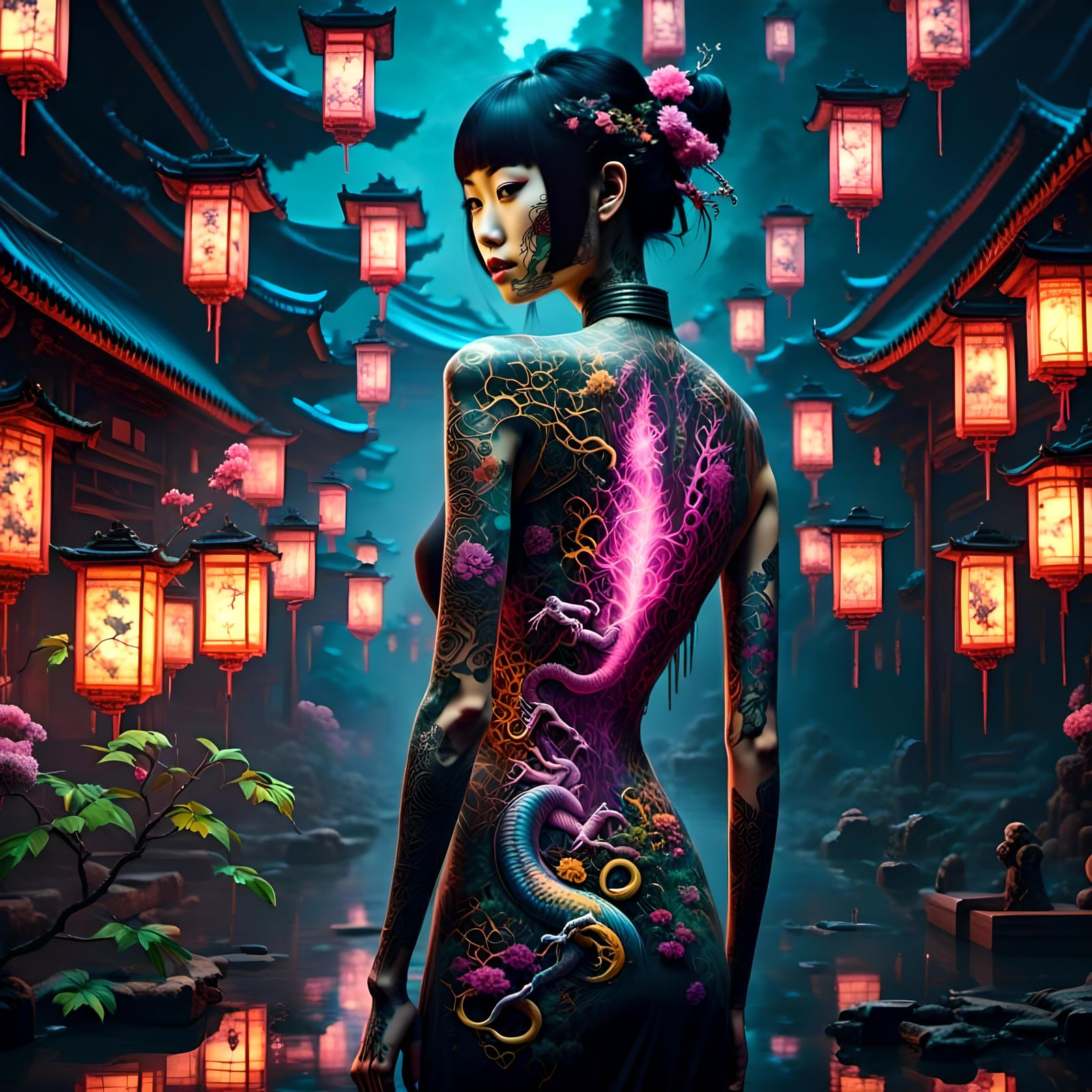 Yakuza wife traditional Tribal tattoos design