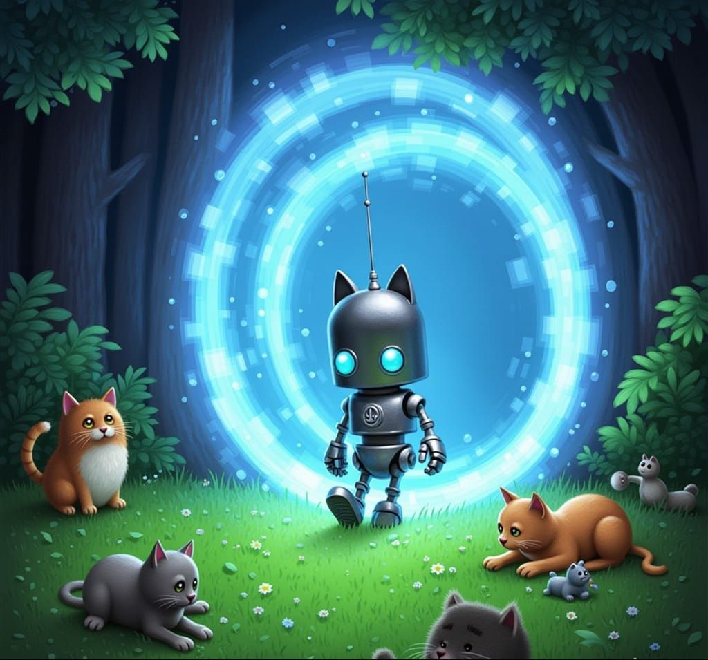 Android Cats Time Travel Through Portal