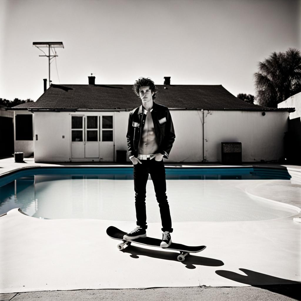 Striking Portrait of Skater by Empty Pool
