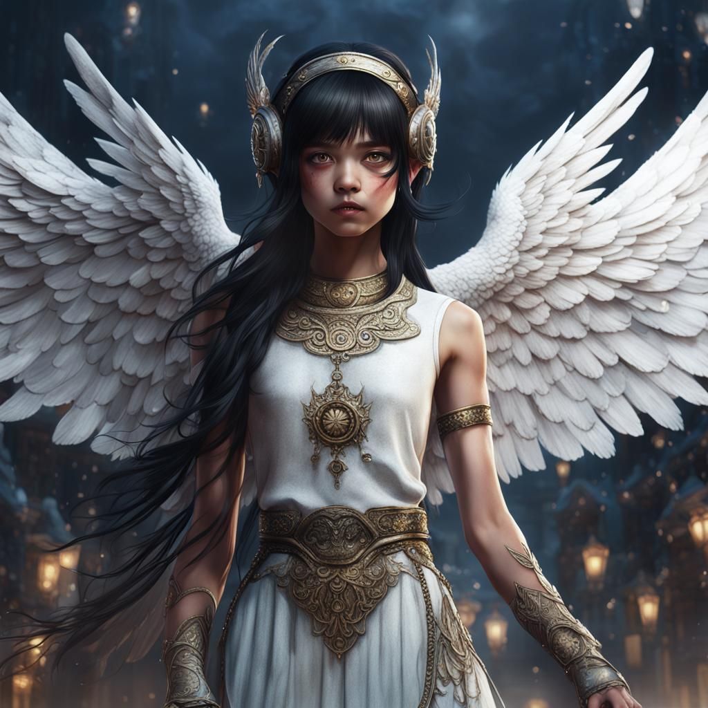 Winged Girl with Blindfold: Detailed Fantasy Art