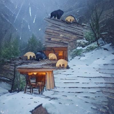 Bears Seek Shelter in Snowy Mountain Cabin