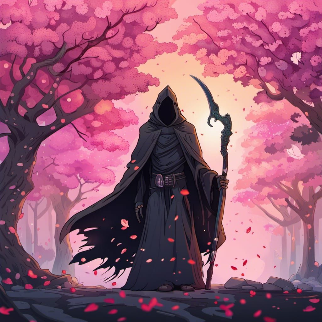 Grim Reaper in Sakura Garden: Cell-Shaded Animation