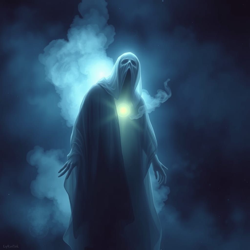 Ethereal Ghost Dissipating into Mist in Dark Fantasy Style