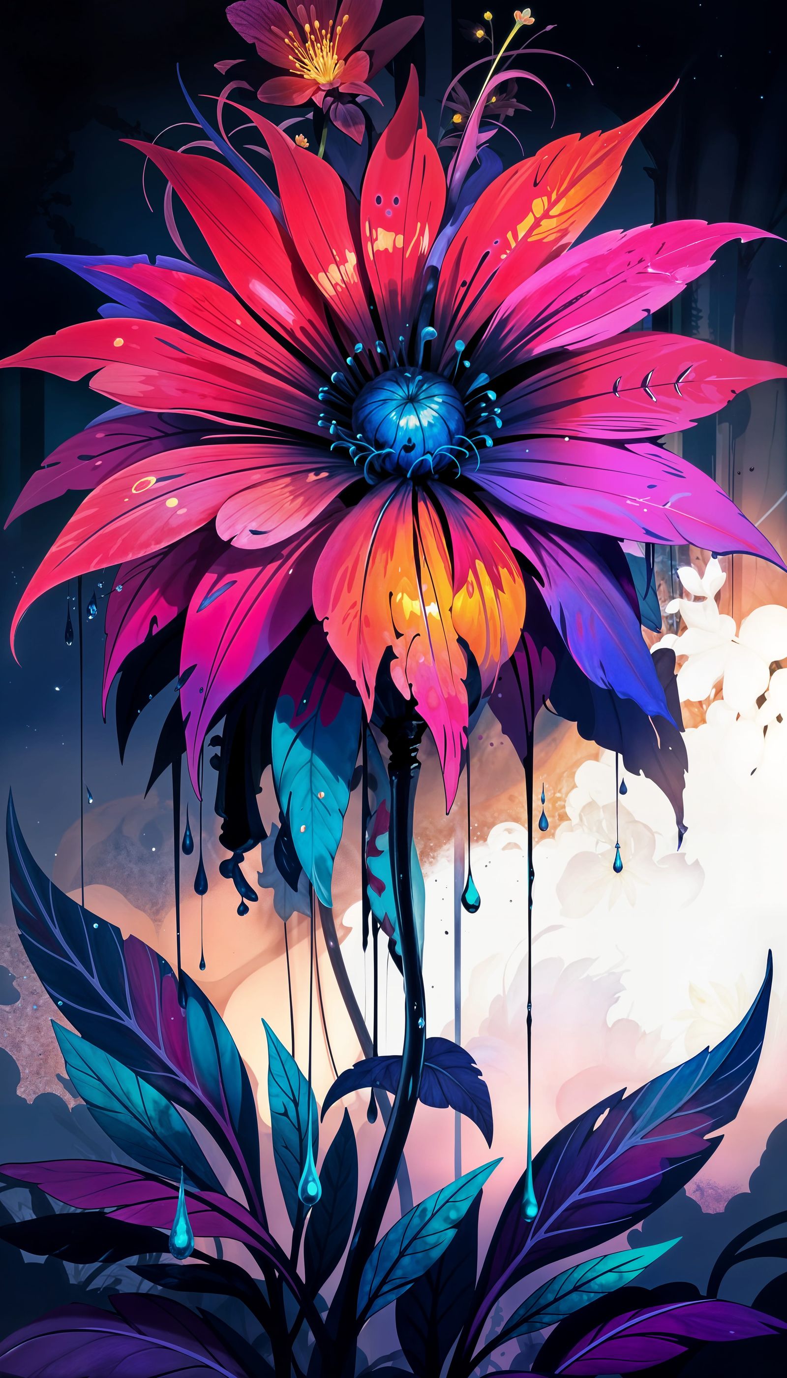 Surreal Neon Flower Radiating Energy