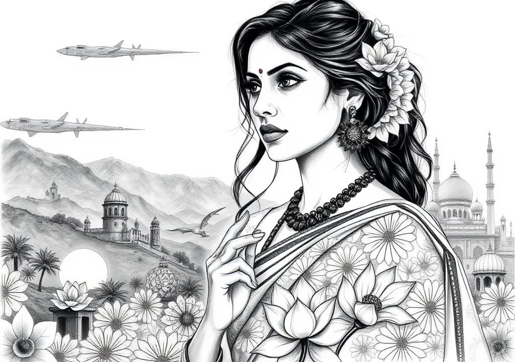 Elegant Indian Woman in Harmony with Nature