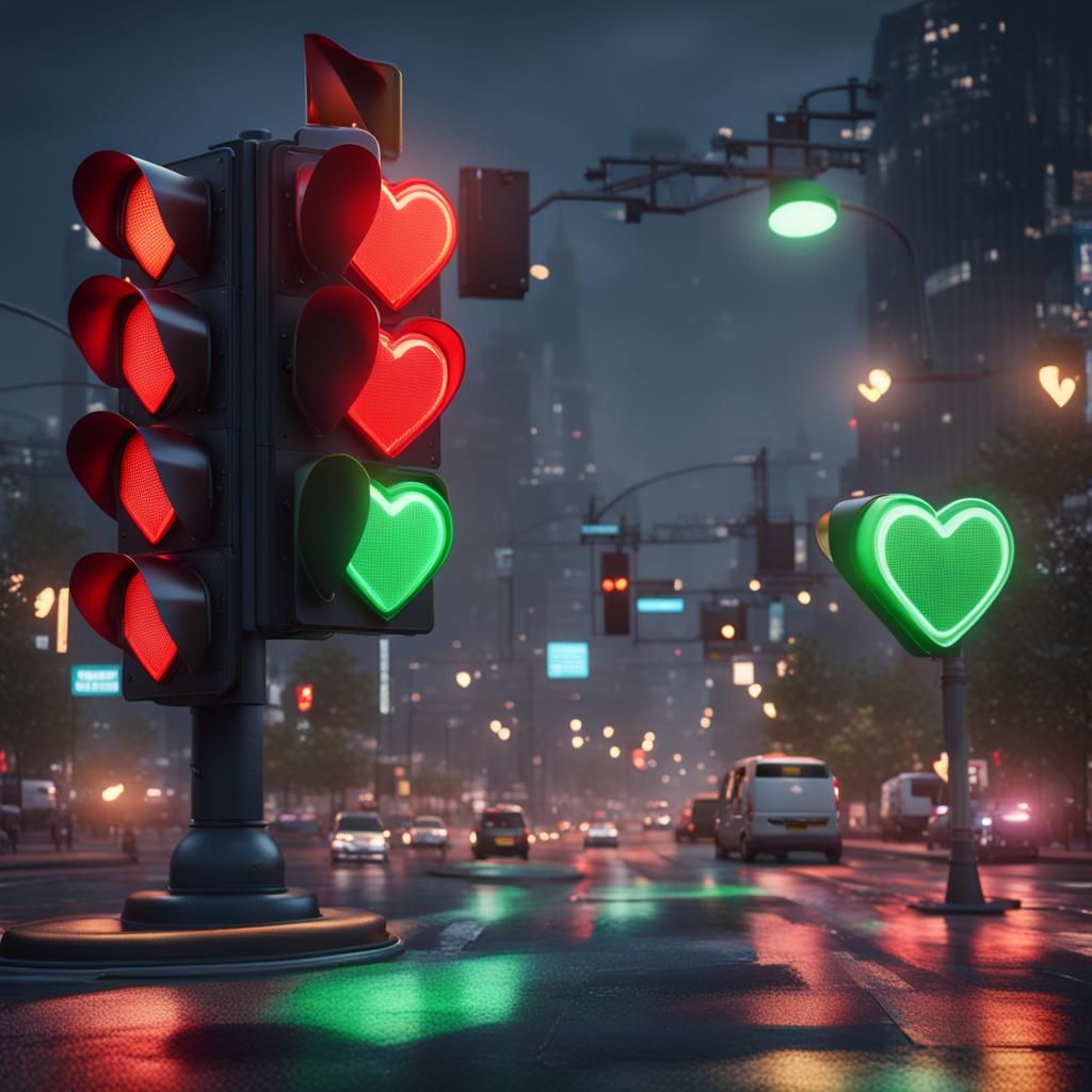 Heart Traffic Lights in 3D Game Style