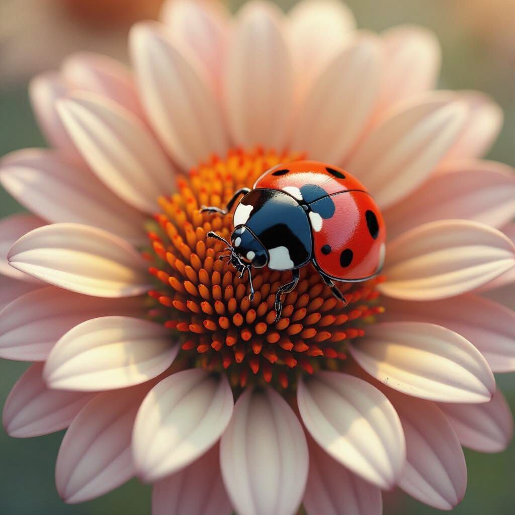 Macro Ladybug on Daisy: Detailed Matte Painting