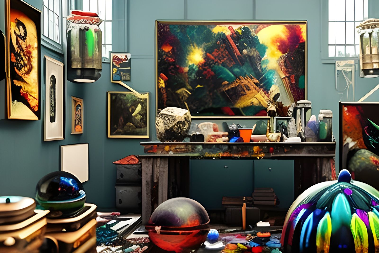 Chaotic Art Studio Inspired by Old Masters
