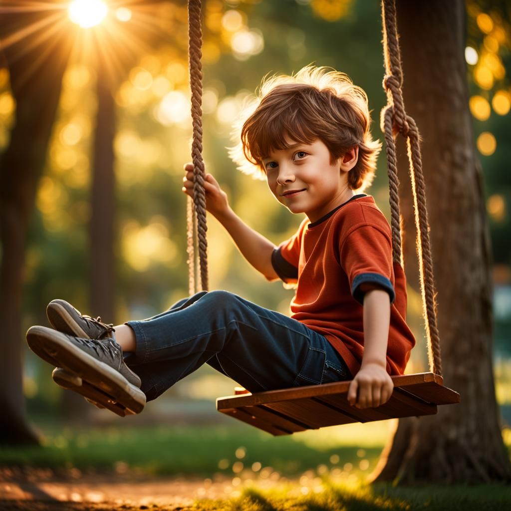 Boy on Swing in Golden Hour Light