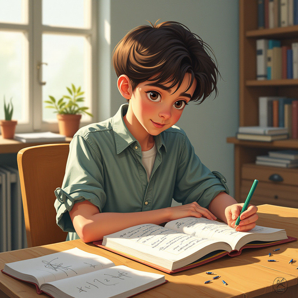 Focused Student Reading Algebra Book Illustration