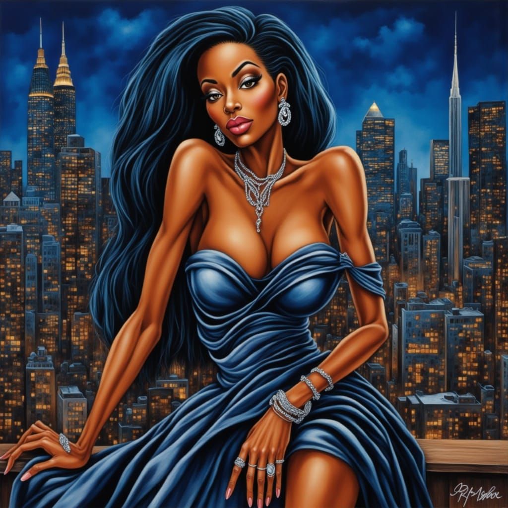 Elegant Woman with Ombré Hair in Airbrush Oil Painting