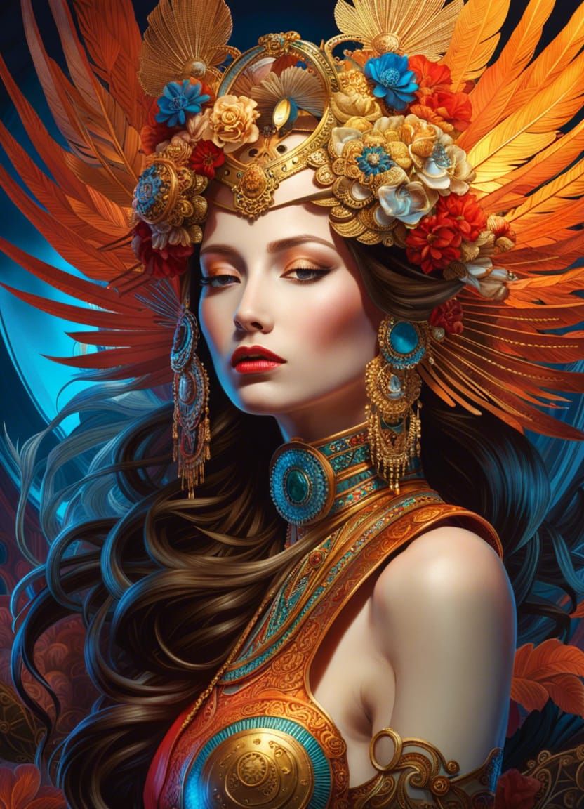 Harley-Davidson Street Bob in Flames, Klimt-Inspired Art