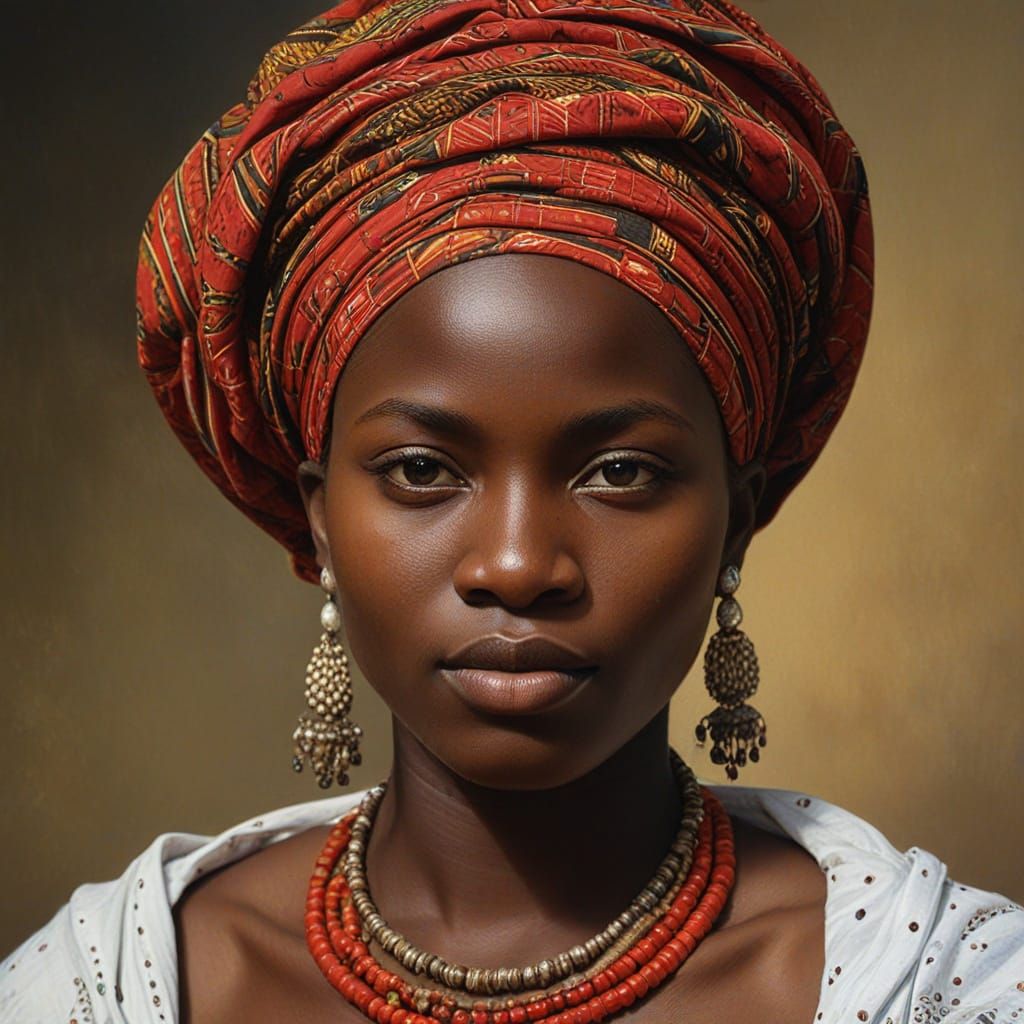 Bijagó Woman Portrait in Rubens Oil Painting Style