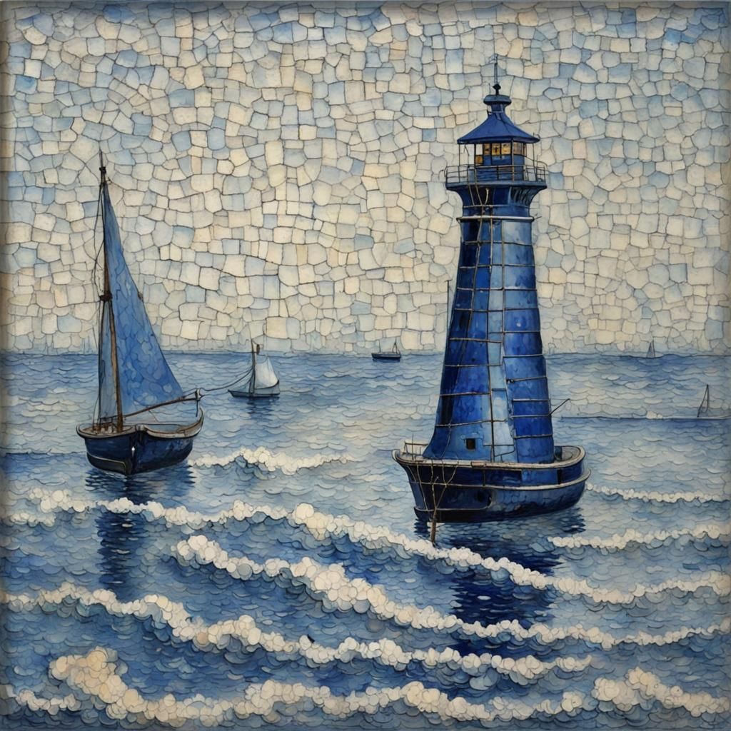 Delft Blue Sea Through Cracked Glass, Post-Impressionism