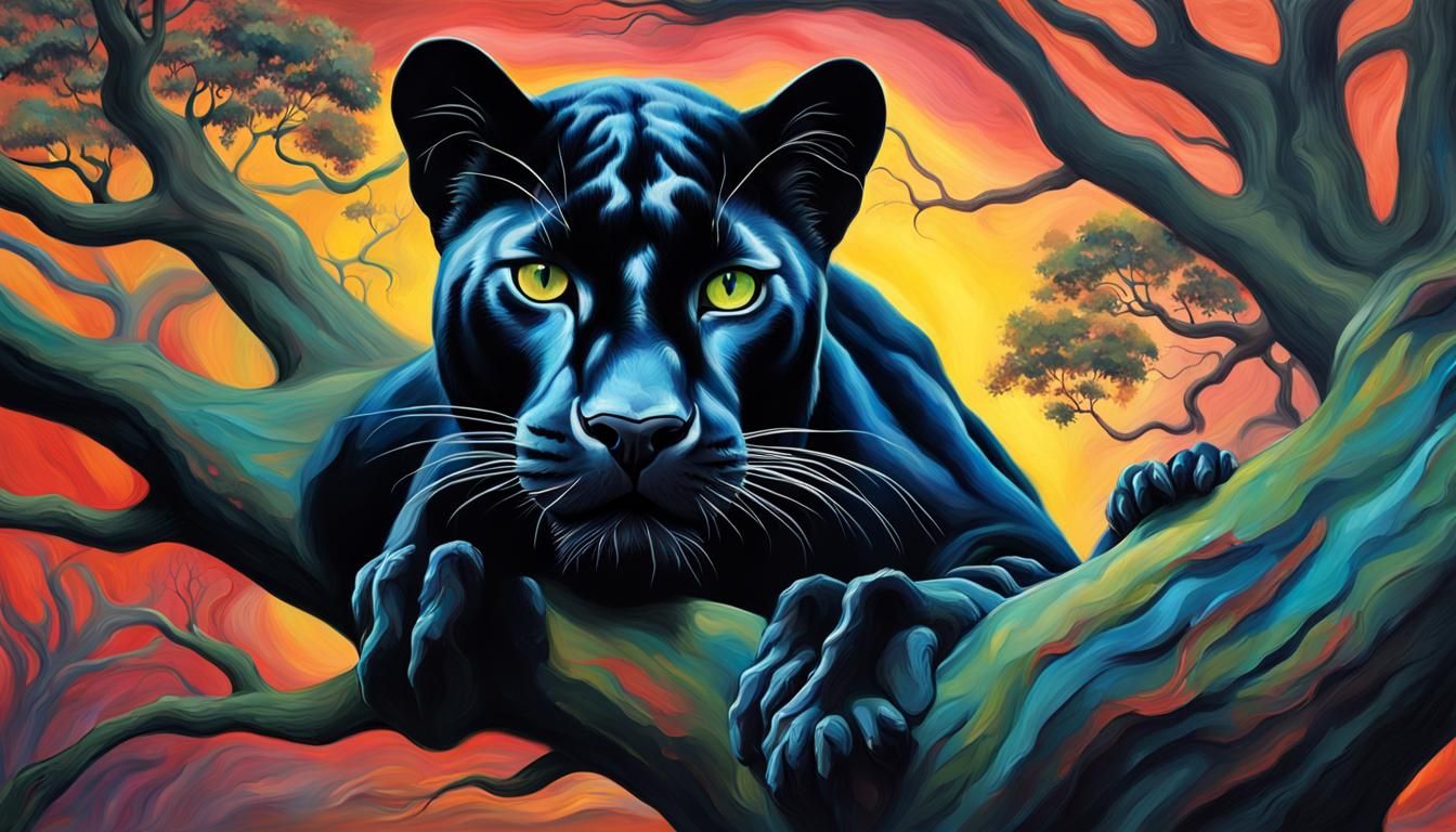 Black Panther in Tree: Surreal Hyperrealistic Art