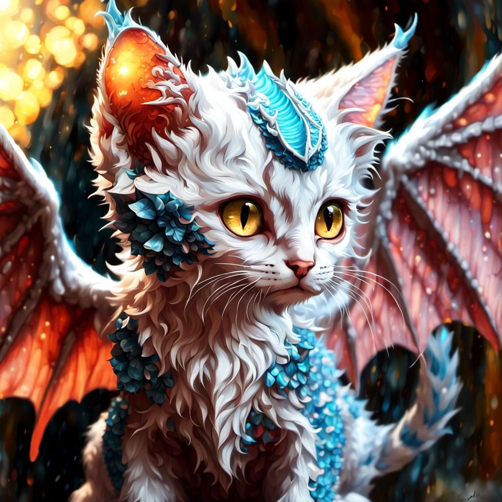 Adorable Dragon Kitten in Fantasy Wonderland