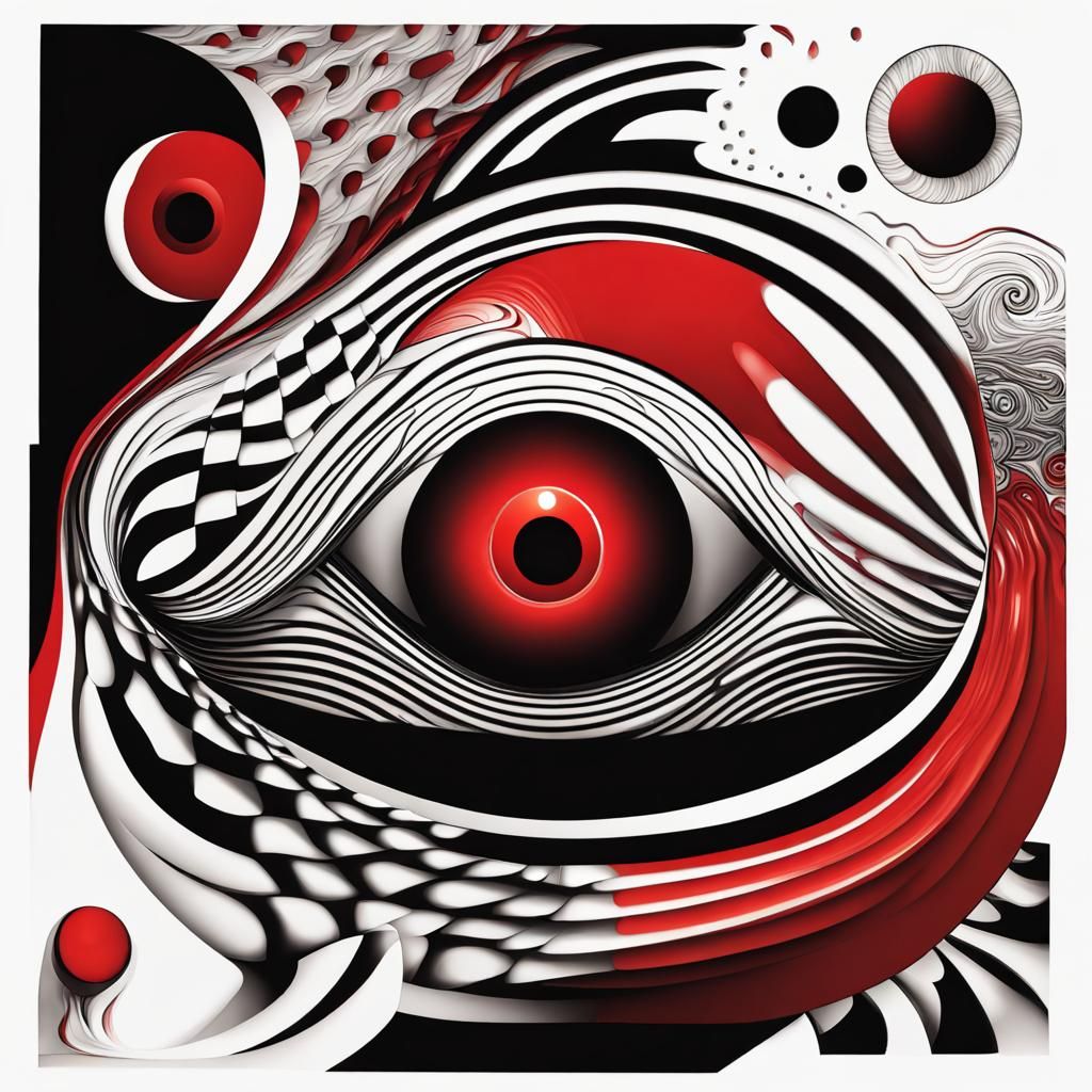 Eye Poster in Red, Black and White, Vector Fractal