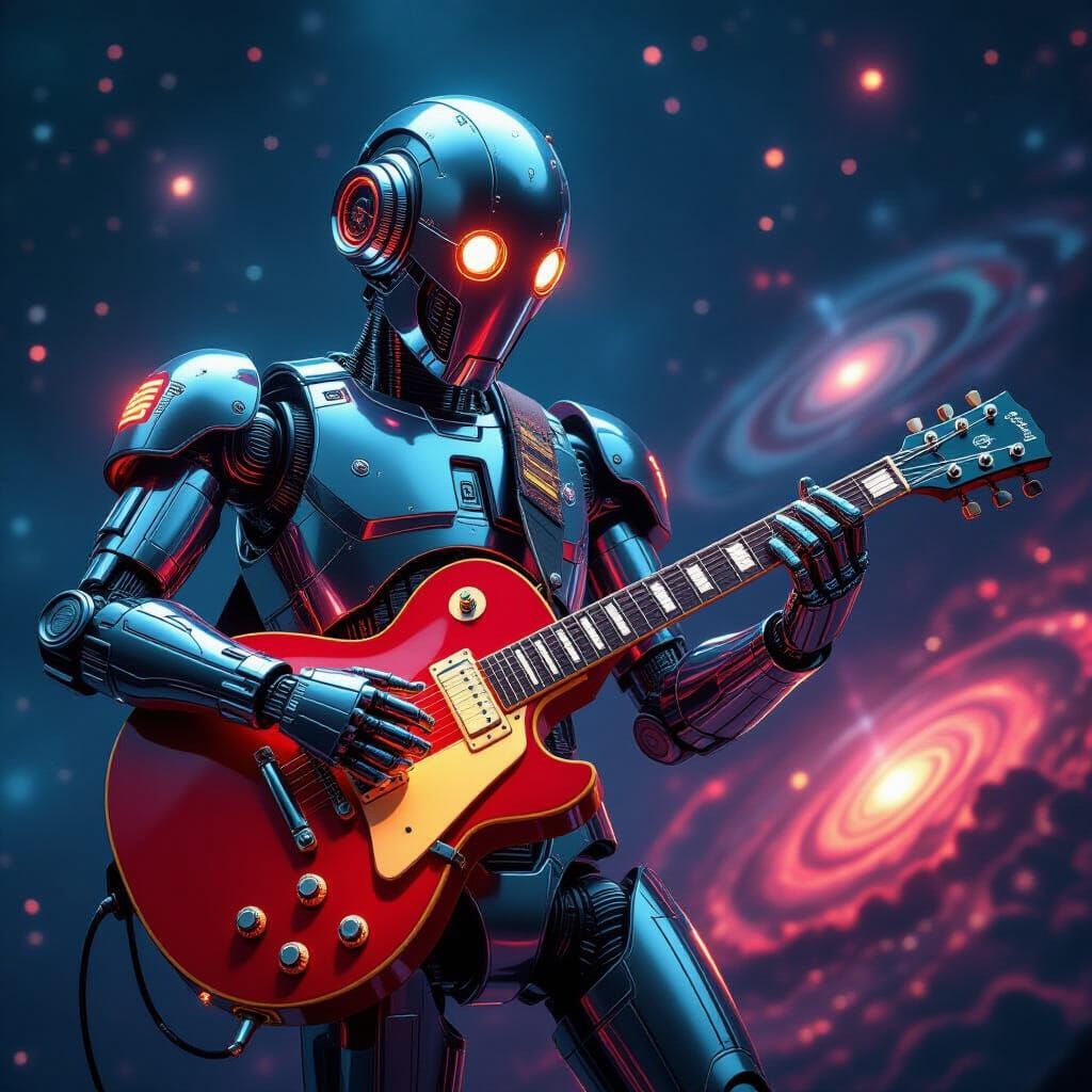 Retro-Futuristic Robot Bard in Cosmic Concert