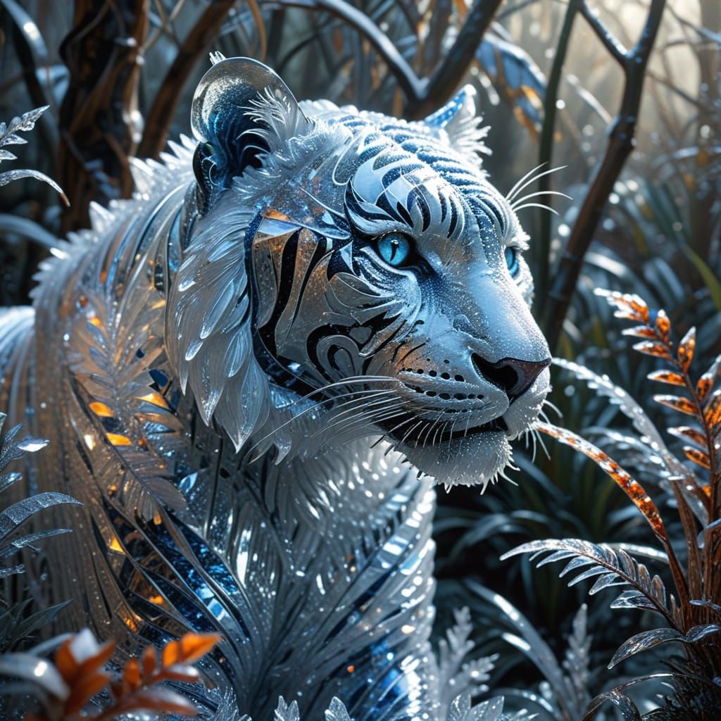 Crystal Tiger Roams Icy Winter Wonderland