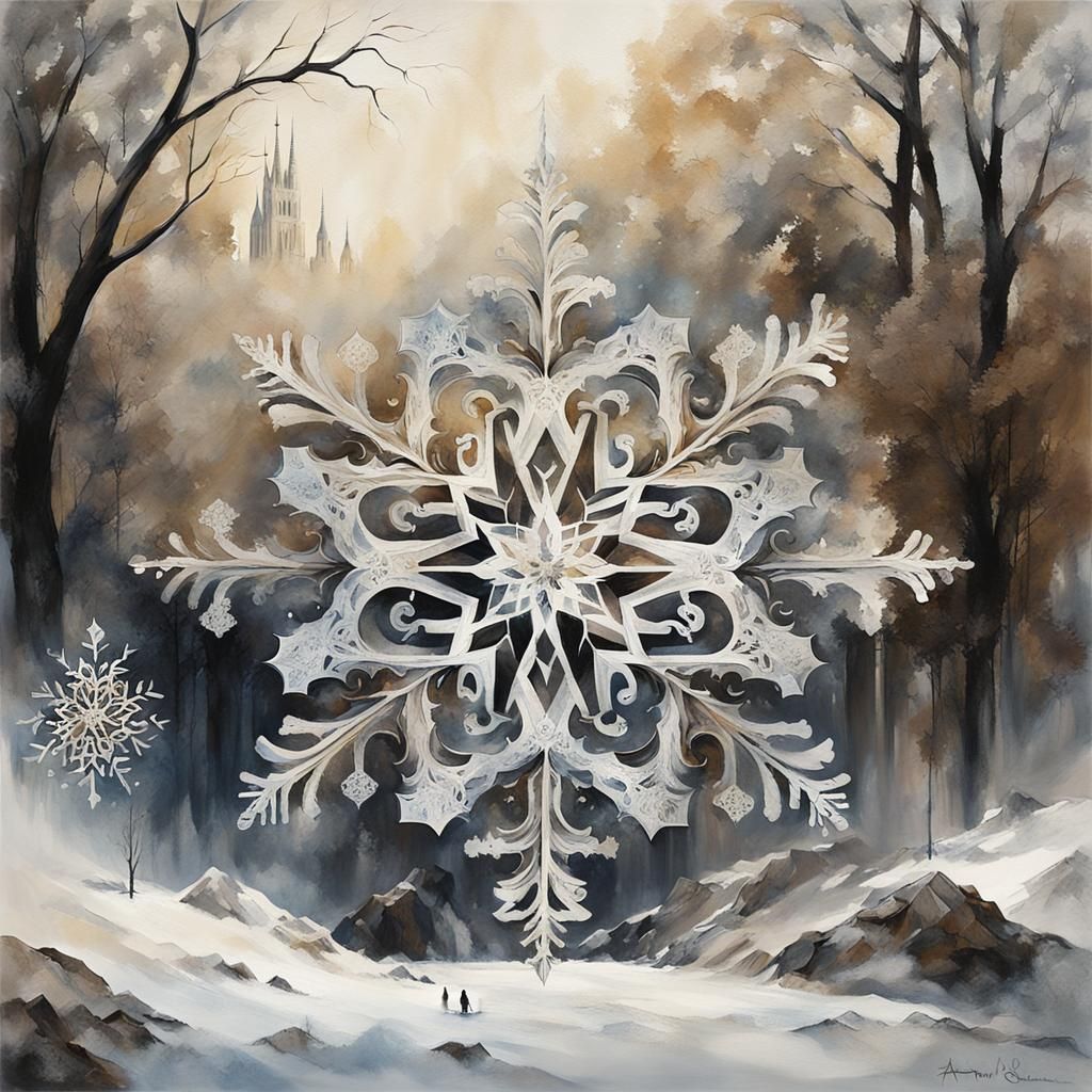 Frozen Shrine: Modern Acrylic Art with Filigree