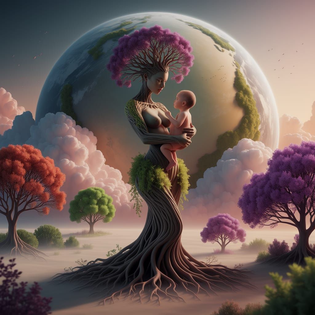 Woman as Tree Goddess in 3D Render