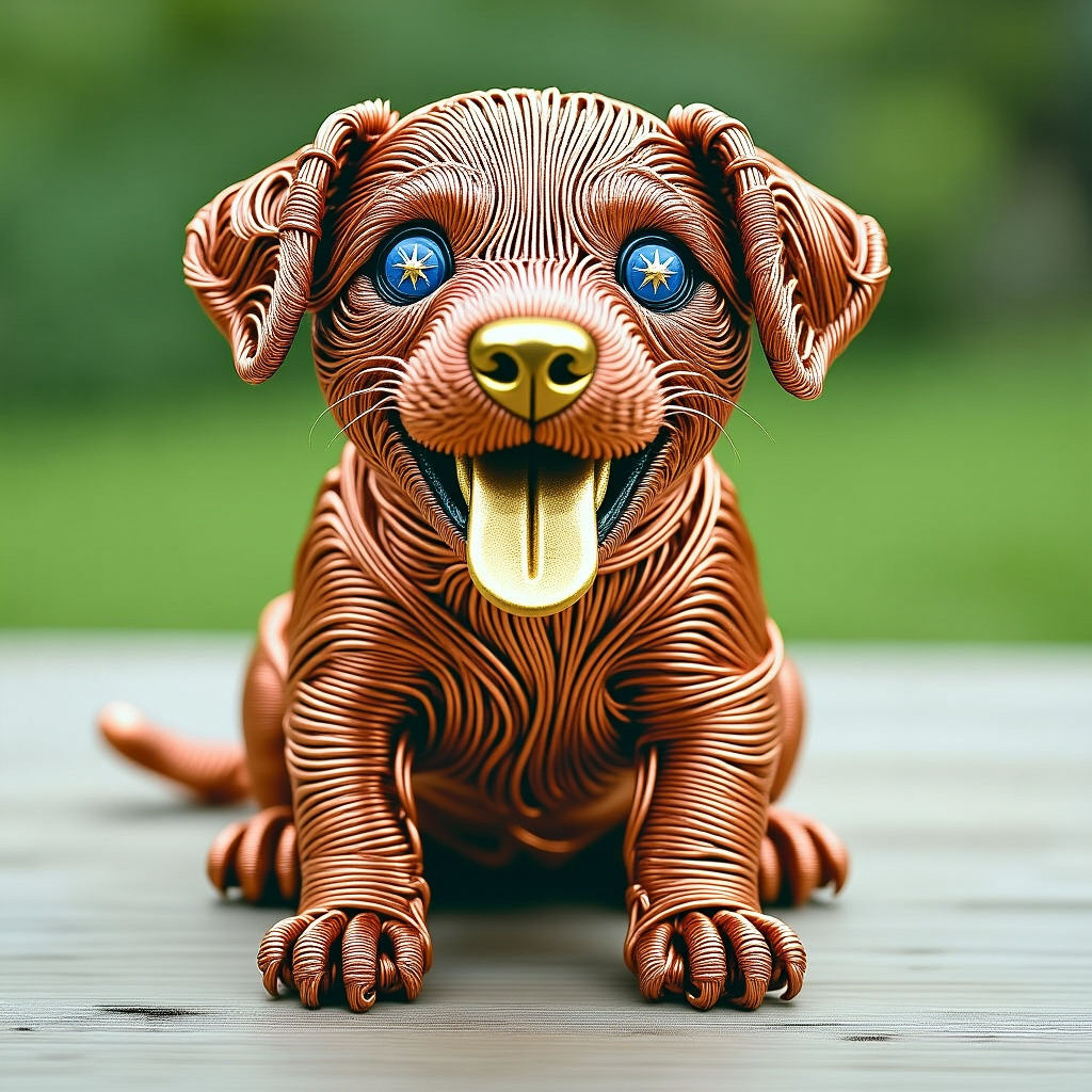 Copper Wire Sculpture of a Labrador Puppy