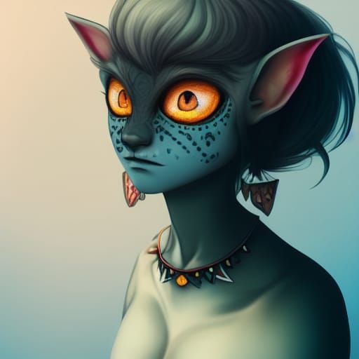 Hyperdetailed Goblin Girl Portrait with Teal Skin