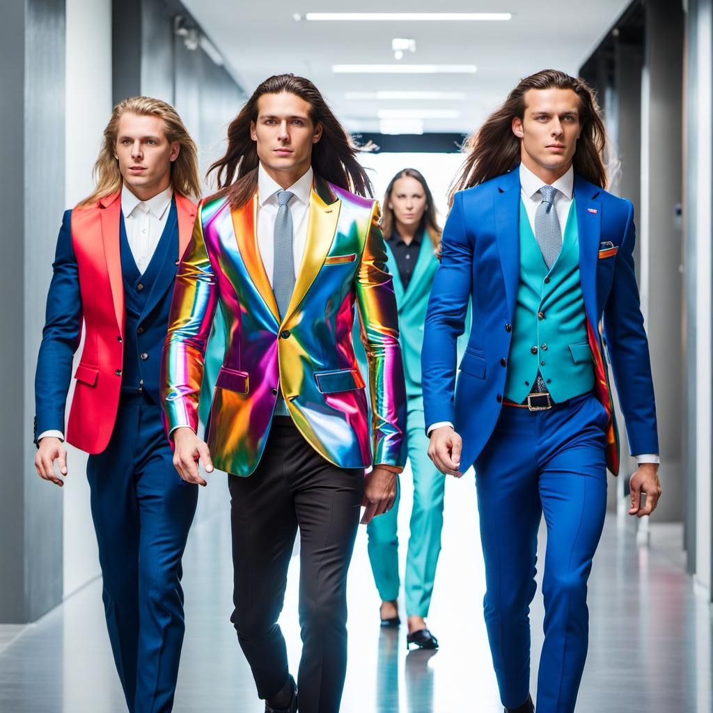Three Androgynous Businessmen in Colorful Blazers